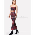 Plaid Strapless Top &amp; Flare Hem Calças Set Fabricação Atacado Moda Feminina Vestuário (TA4038SS)